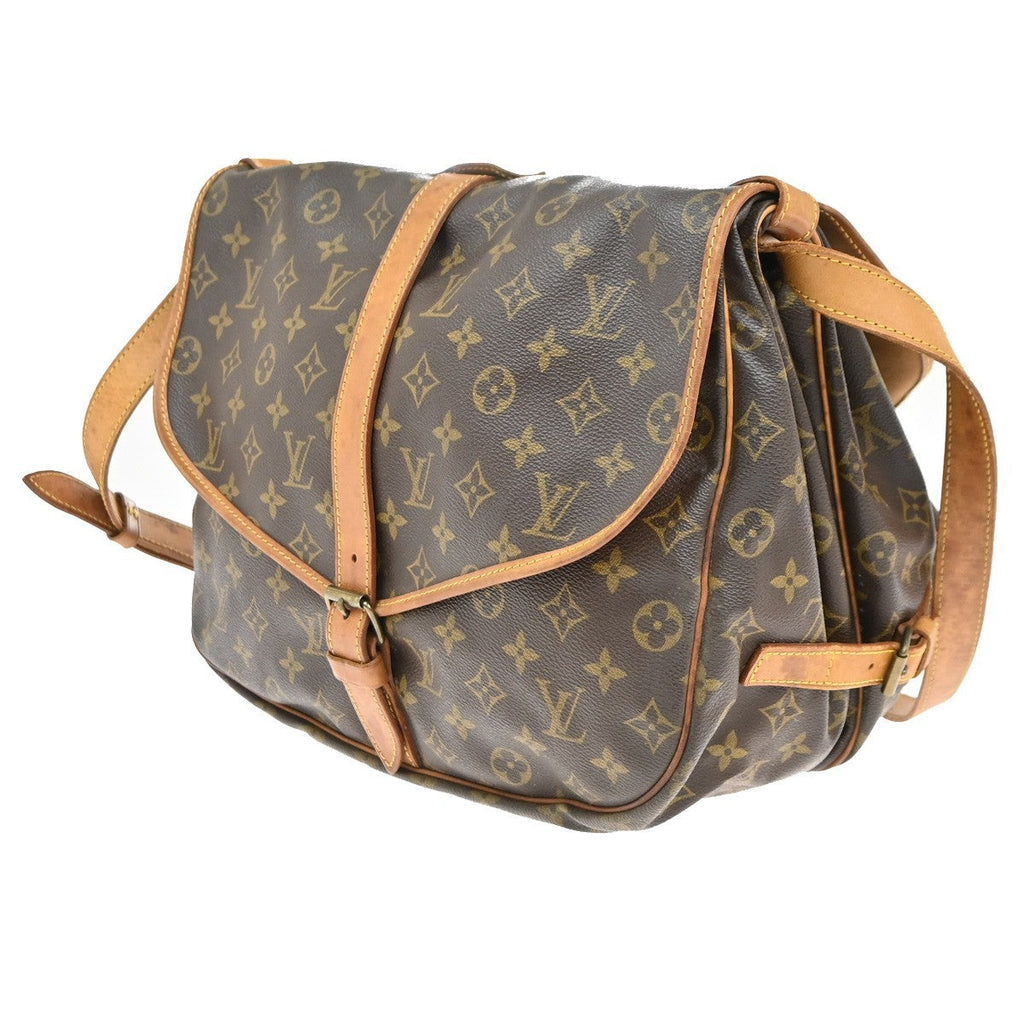Louis Vuitton Saumur Handbag Monogram Canvas Brown Leather Shoulder Bag Bag (Pre-Owned)