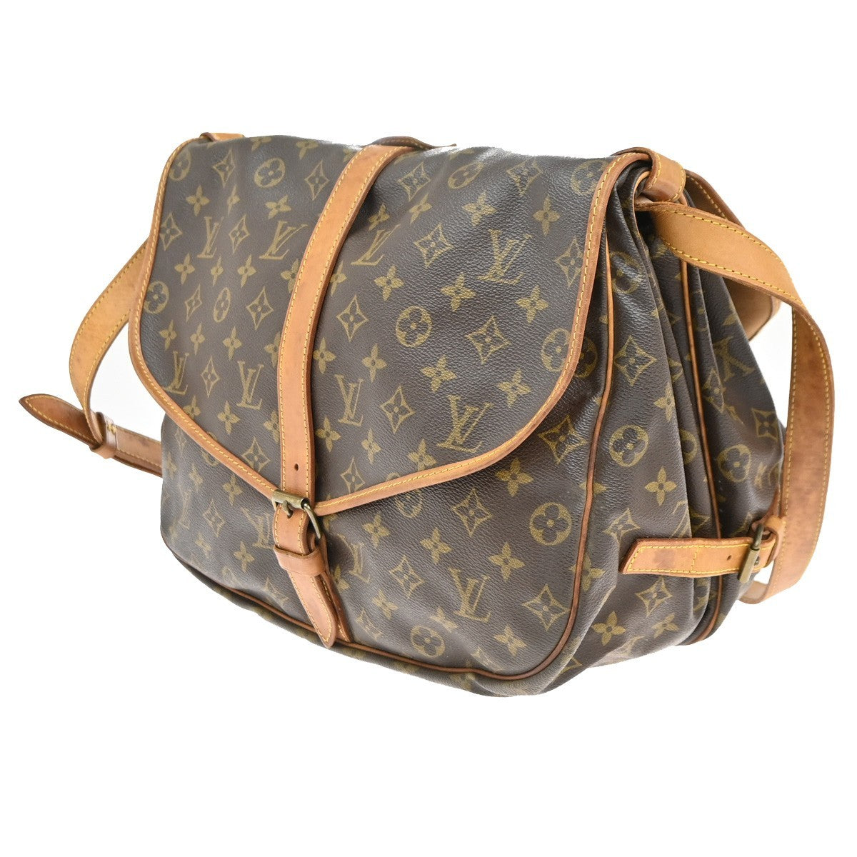 Louis Vuitton Saumur Handbag Monogram Canvas Brown Leather Shoulder Bag Bag (Pre-Owned)