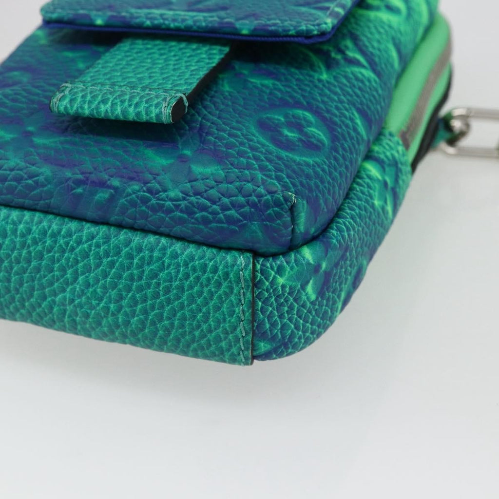 Louis Vuitton Double Phone Pouch Nm Monogram Shadow Leather Green Leather Clutche & Pouche Bag (Pre-Owned)