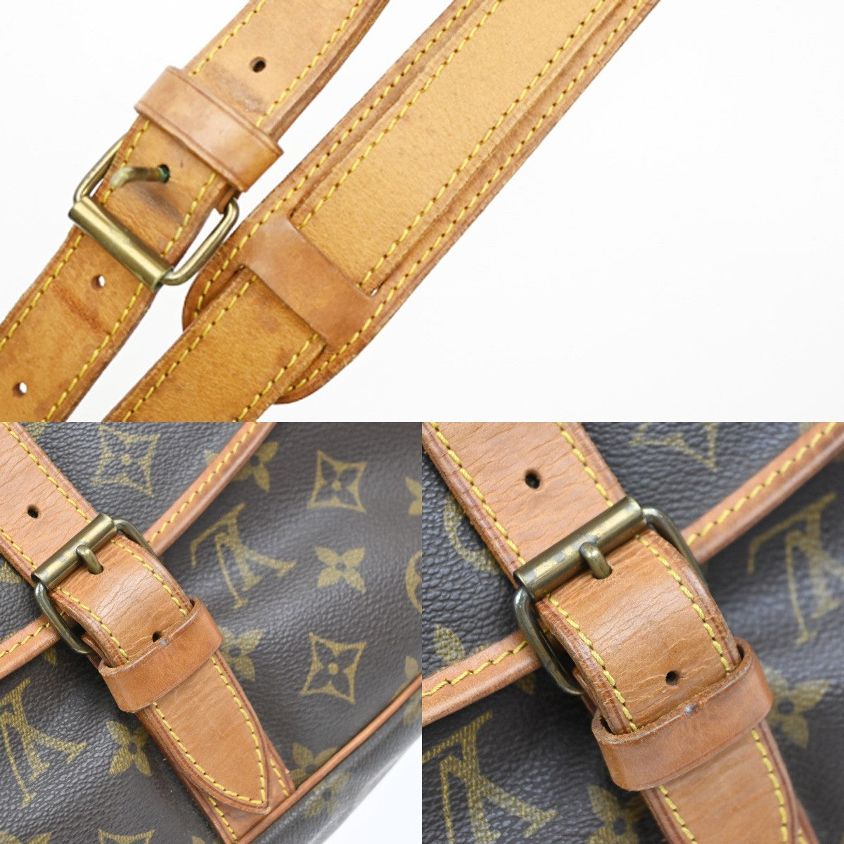 Louis Vuitton Saumur Handbag Monogram Canvas Brown Leather Shoulder Bag Bag (Pre-Owned)