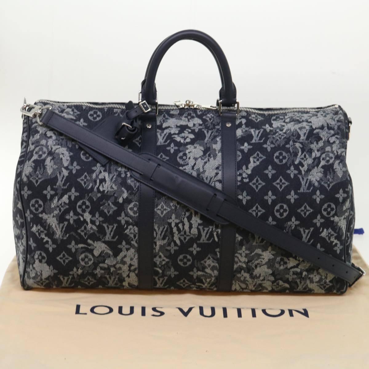 Louis Vuitton Keepall Bandouliere Bag Monogram Tapestry Canvas Navy Canvas Bag (Pre-Owned)