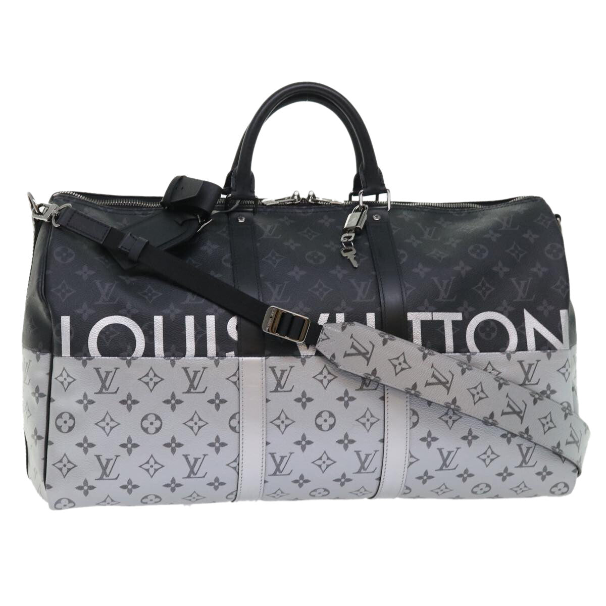 Louis Vuitton Keepall Bandouliere Bag Monogram Eclipse Split Canvas Black Canvas Bag (Pre-Owned)