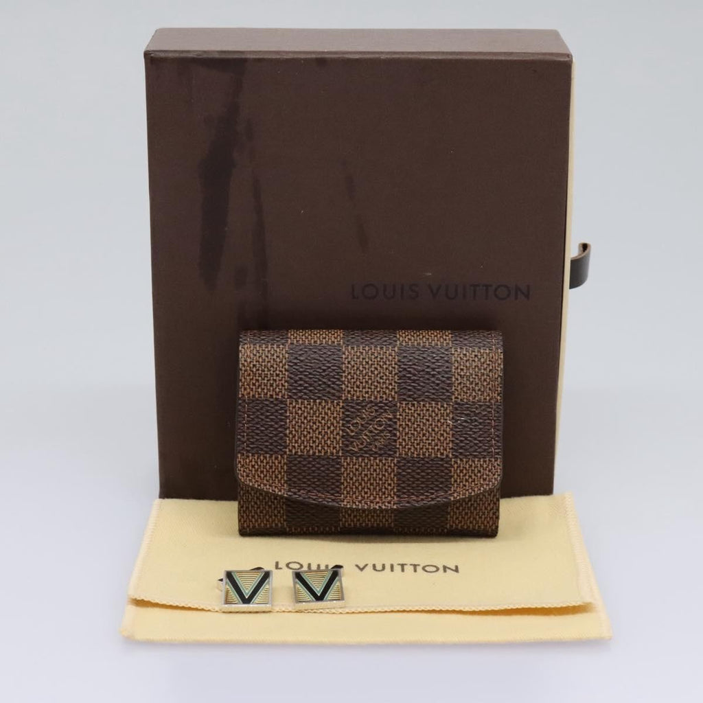 Louis Vuitton Cufflinks Case Damier Brown Canvas Cufflinks Jewelry (Pre-Owned)
