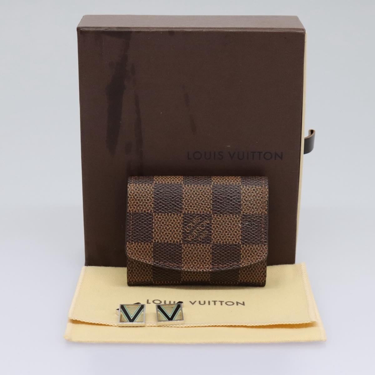 Louis Vuitton Cufflinks Case Damier Brown Canvas Cufflinks Jewelry (Pre-Owned)