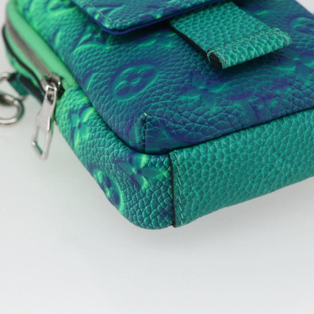 Louis Vuitton Double Phone Pouch Nm Monogram Shadow Leather Green Leather Clutche & Pouche Bag (Pre-Owned)