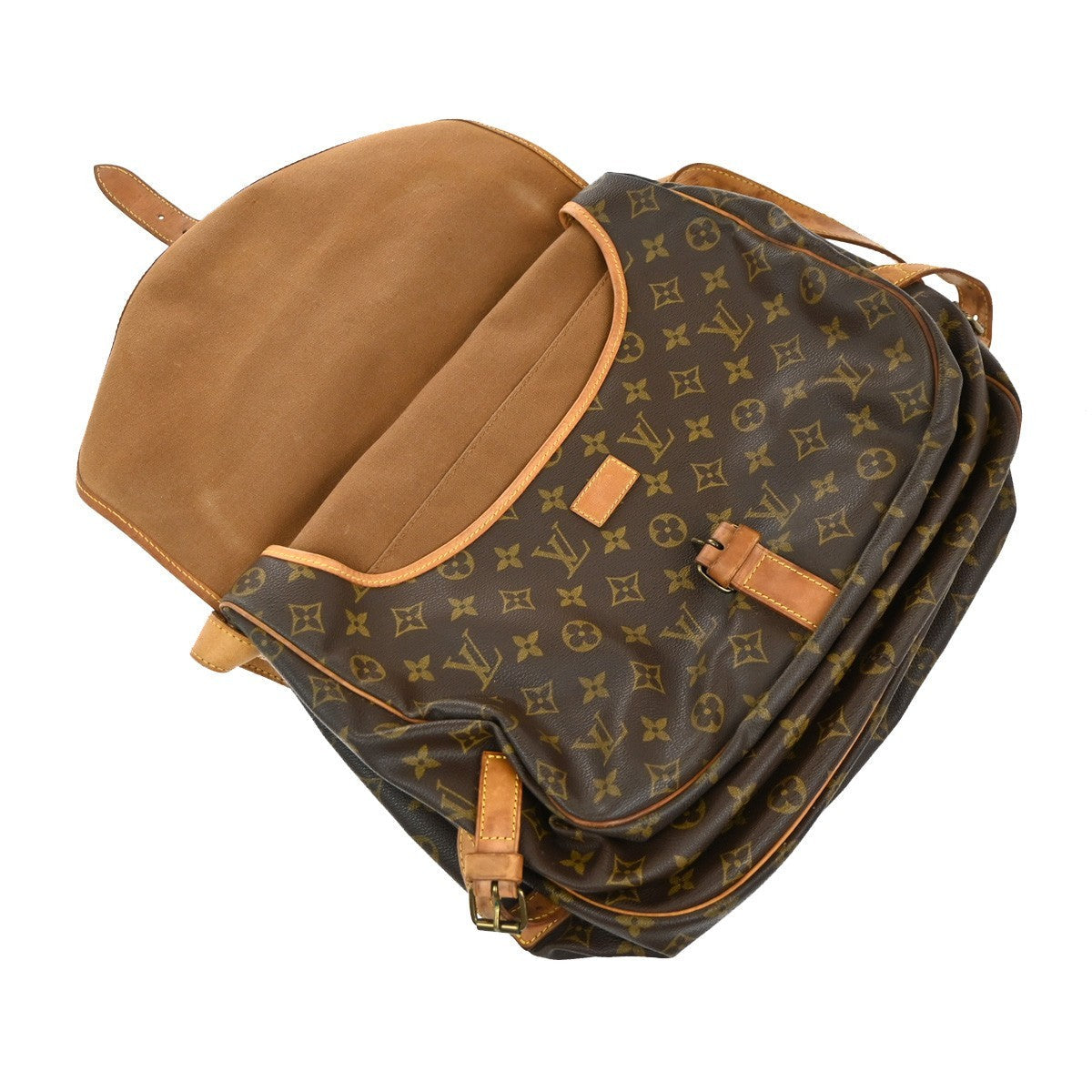 Louis Vuitton Saumur Handbag Monogram Canvas Brown Leather Shoulder Bag Bag (Pre-Owned)
