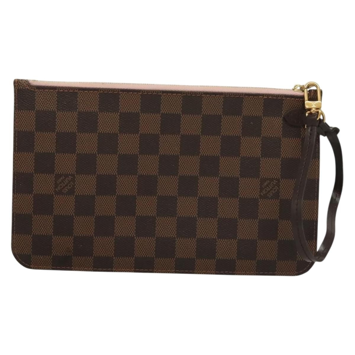 Louis Vuitton Neverfull Pochette Damier Brown Canvas Bag (Pre-Owned)