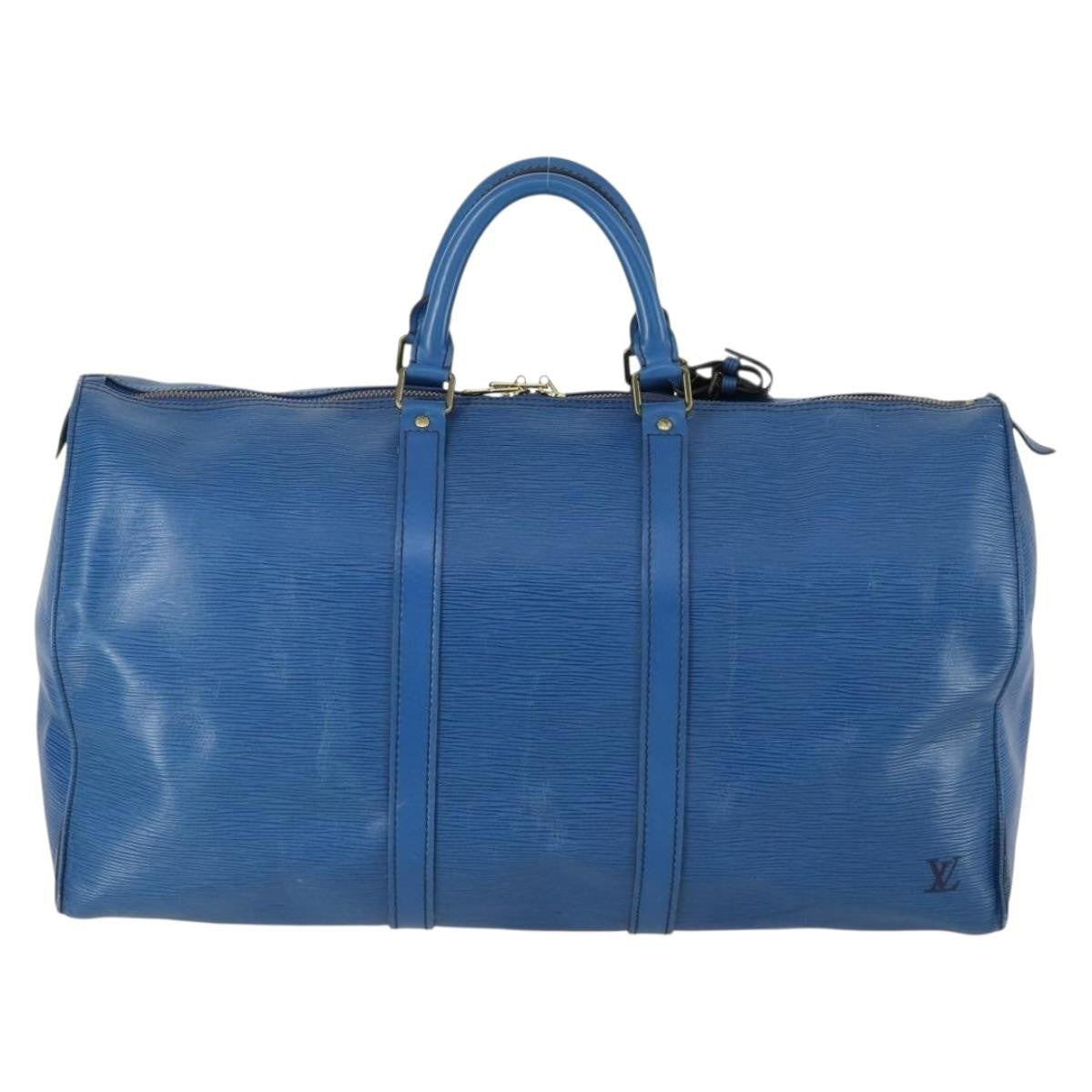 Louis Vuitton Keepall Bag Epi Leather Blue Leather Travel Bag Bag (Pre-Owned)