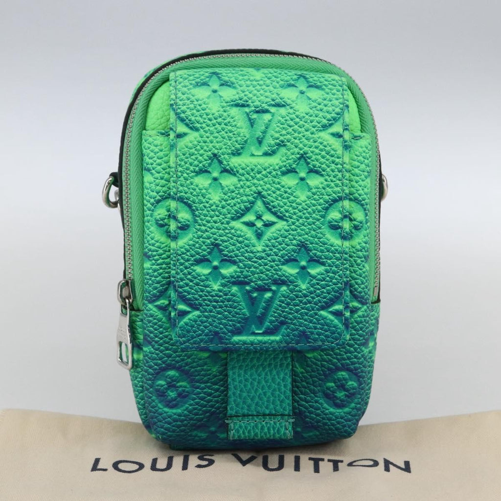 Louis Vuitton Double Phone Pouch Nm Monogram Shadow Leather Green Leather Clutche & Pouche Bag (Pre-Owned)