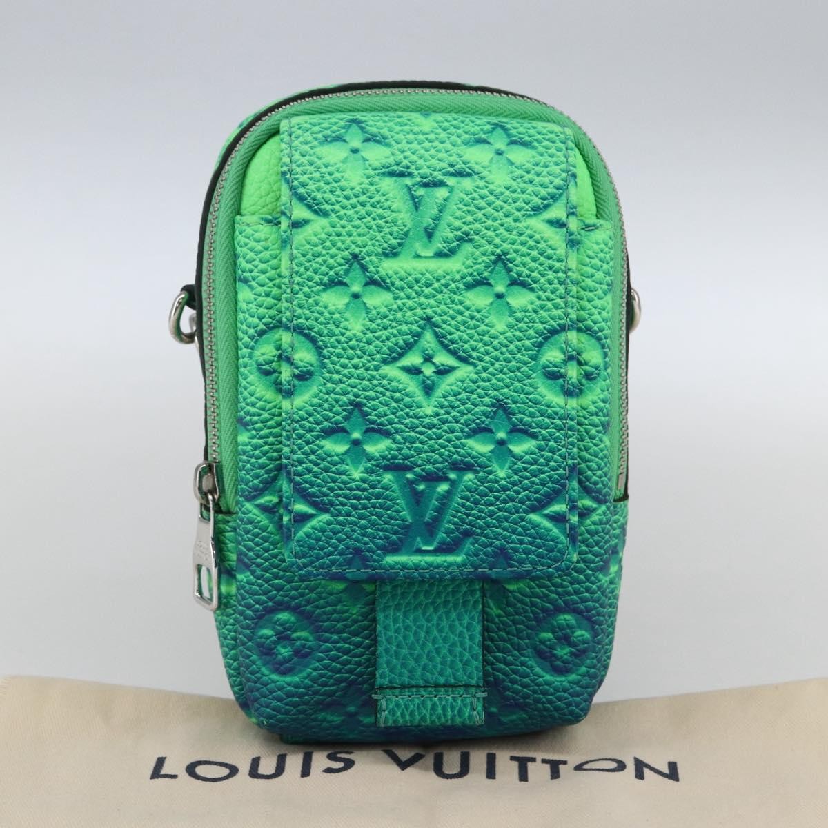 Louis Vuitton Double Phone Pouch Nm Monogram Shadow Leather Green Leather Clutche & Pouche Bag (Pre-Owned)