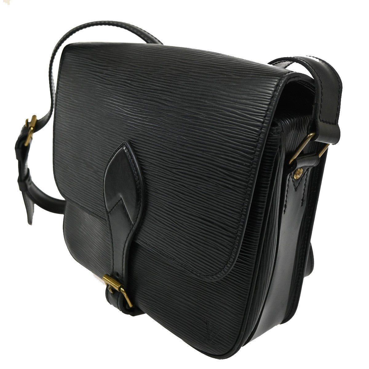 Louis Vuitton Cartouchiere Handbag Epi Leather Black Leather Shoulder Bag Bag (Pre-Owned)