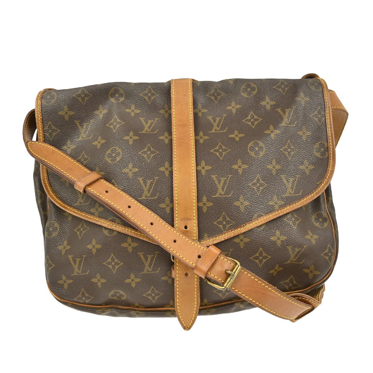 Louis Vuitton Saumur Handbag Monogram Canvas Brown Canvas Shoulder Bag Bag (Pre-Owned)