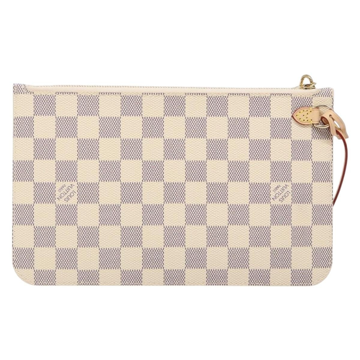 Louis Vuitton Neverfull Pochette Damier White Canvas Bag (Pre-Owned)
