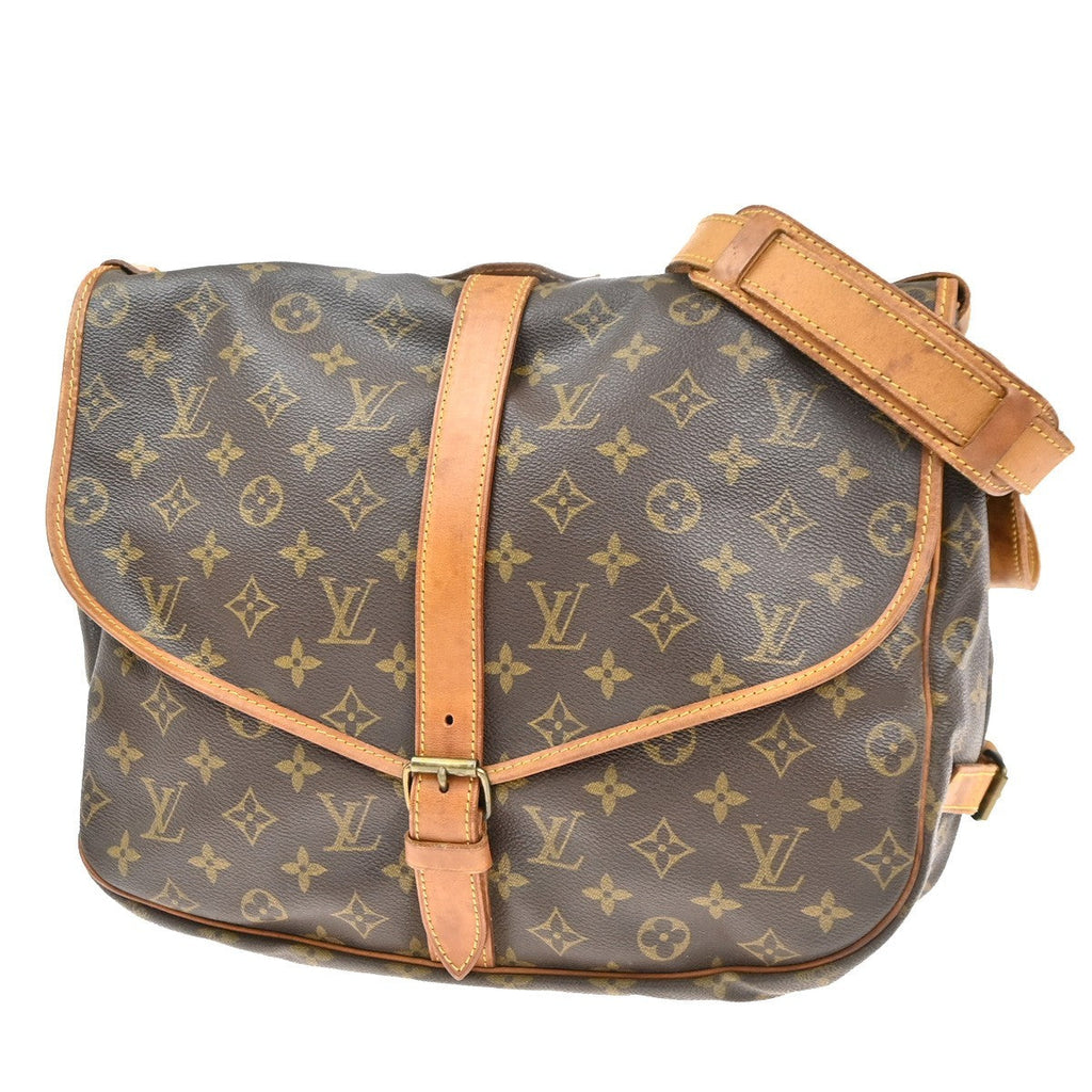 Louis Vuitton Saumur Handbag Monogram Canvas Brown Leather Shoulder Bag Bag (Pre-Owned)