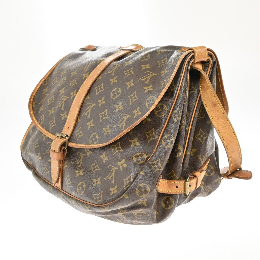 Louis Vuitton Saumur Handbag Monogram Canvas Brown Leather Shoulder Bag Bag (Pre-Owned)
