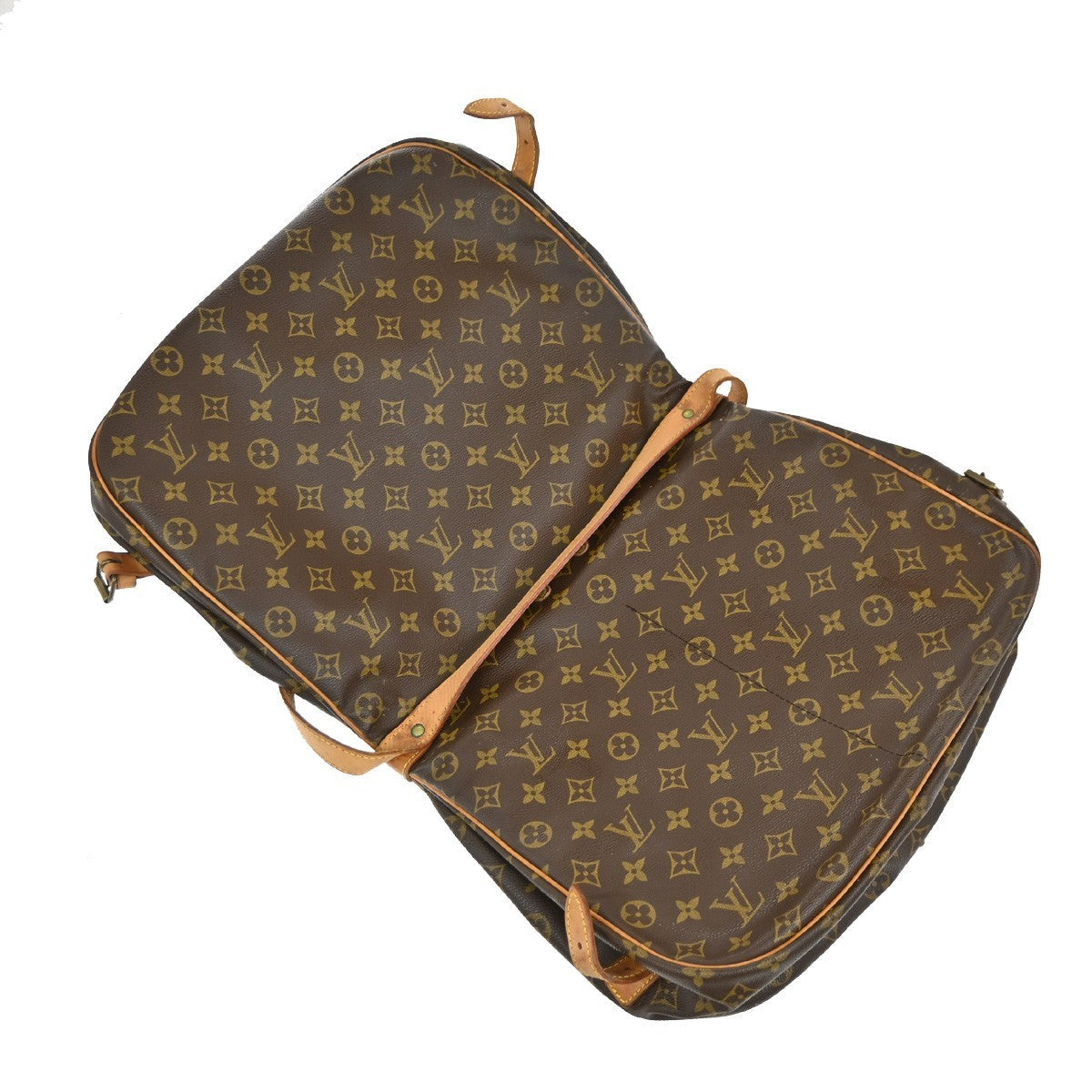 Louis Vuitton Saumur Handbag Monogram Canvas Brown Leather Shoulder Bag Bag (Pre-Owned)