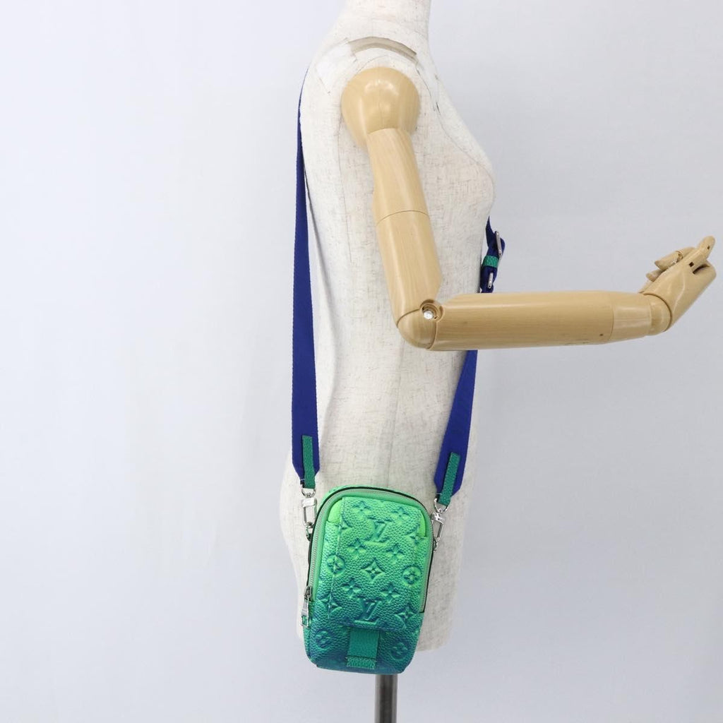 Louis Vuitton Double Phone Pouch Nm Monogram Shadow Leather Green Leather Clutche & Pouche Bag (Pre-Owned)