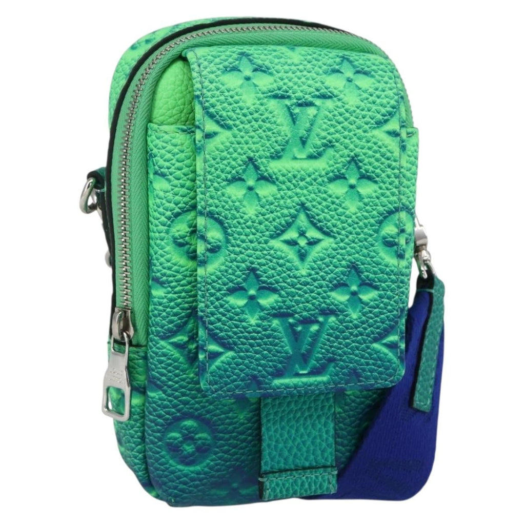 Louis Vuitton Double Phone Pouch Nm Monogram Shadow Leather Green Leather Clutche & Pouche Bag (Pre-Owned)