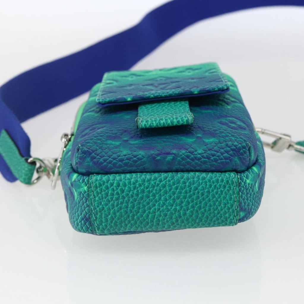 Louis Vuitton Double Phone Pouch Nm Monogram Shadow Leather Green Leather Clutche & Pouche Bag (Pre-Owned)